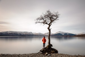 photograph of individual standing lakeside beside Loch Lomond's famous tree with an overcast sky by Michal Ziembicki https://flic.kr/p/r7HEy6